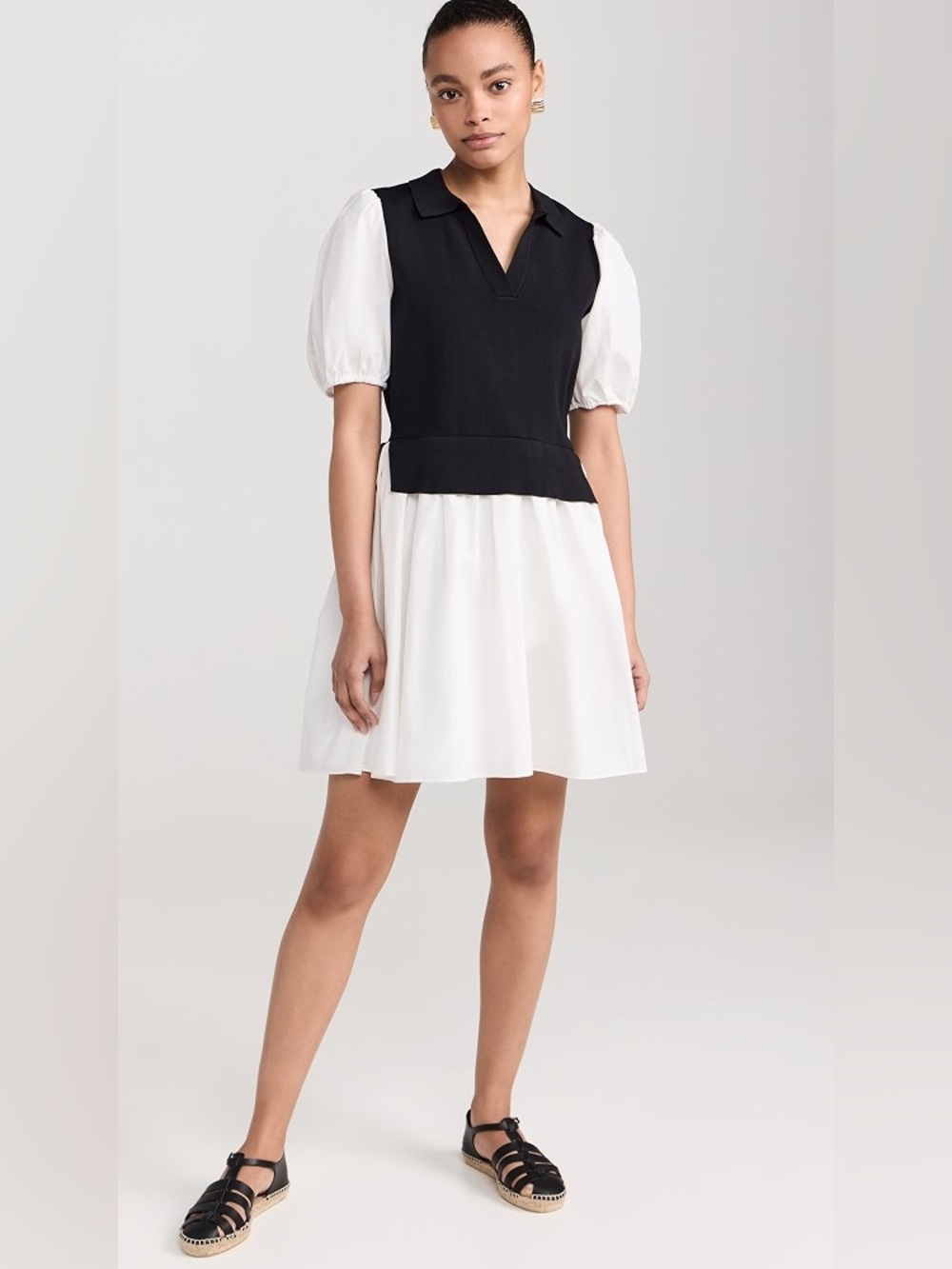 English Factory Knit Collared Poplin Mini Dress